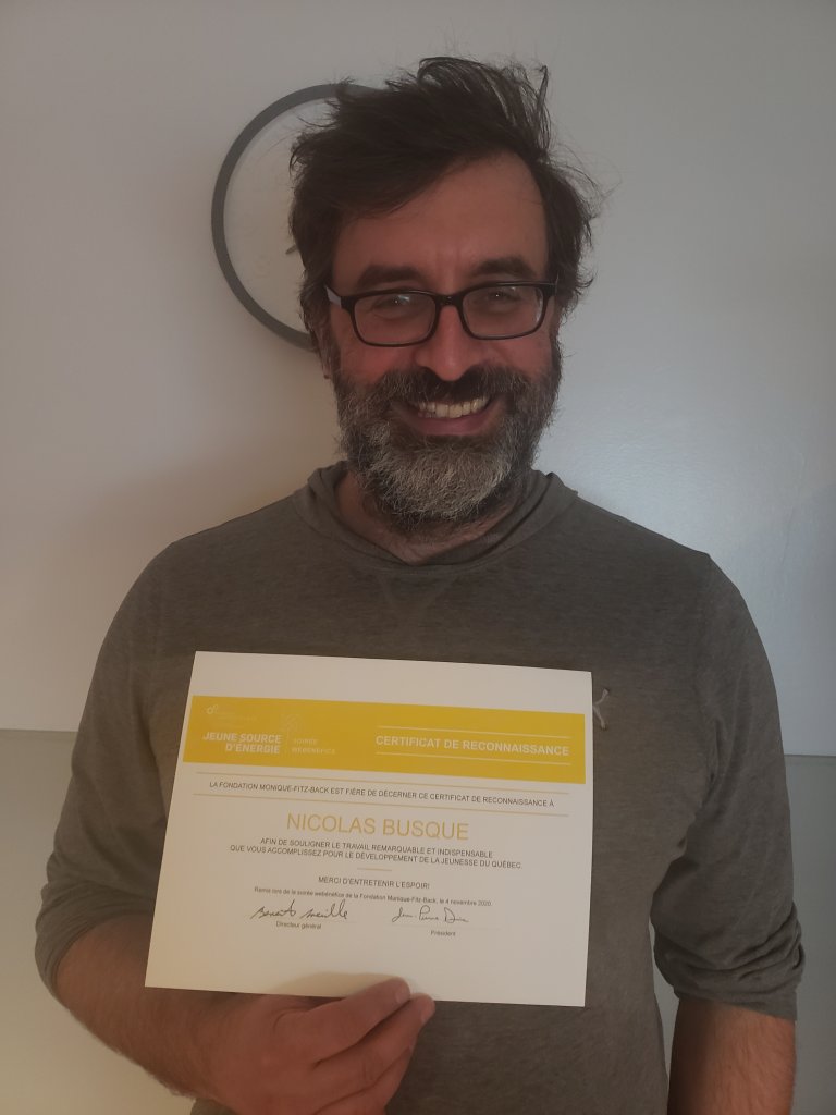 Nicolas Busque obtient une reconnaissance de la Fondation Monique-Fitz-Back pour son engagement