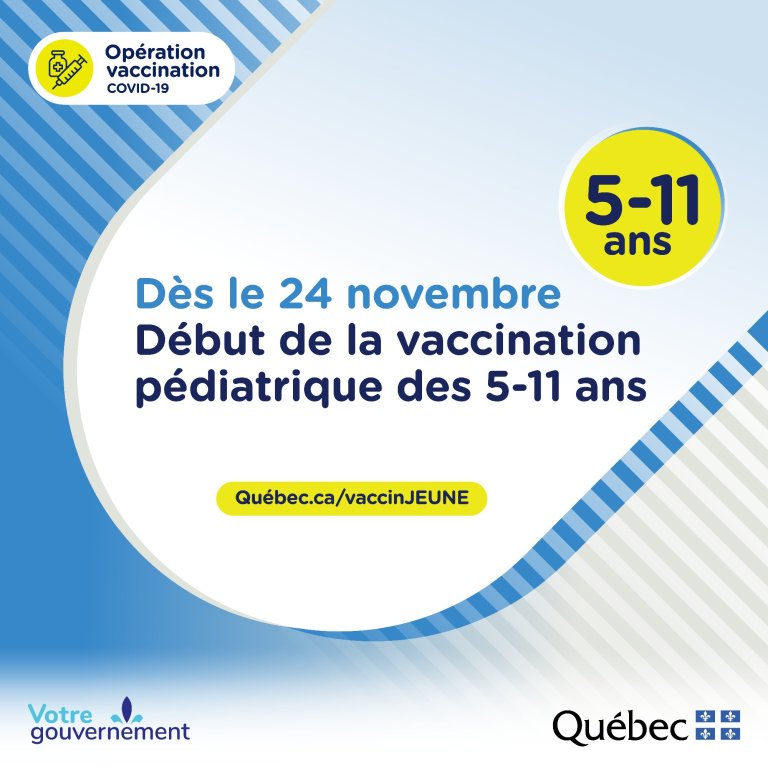 Vaccination contre la COVID-19  pour les enfants âgés de 5 à 11 ans