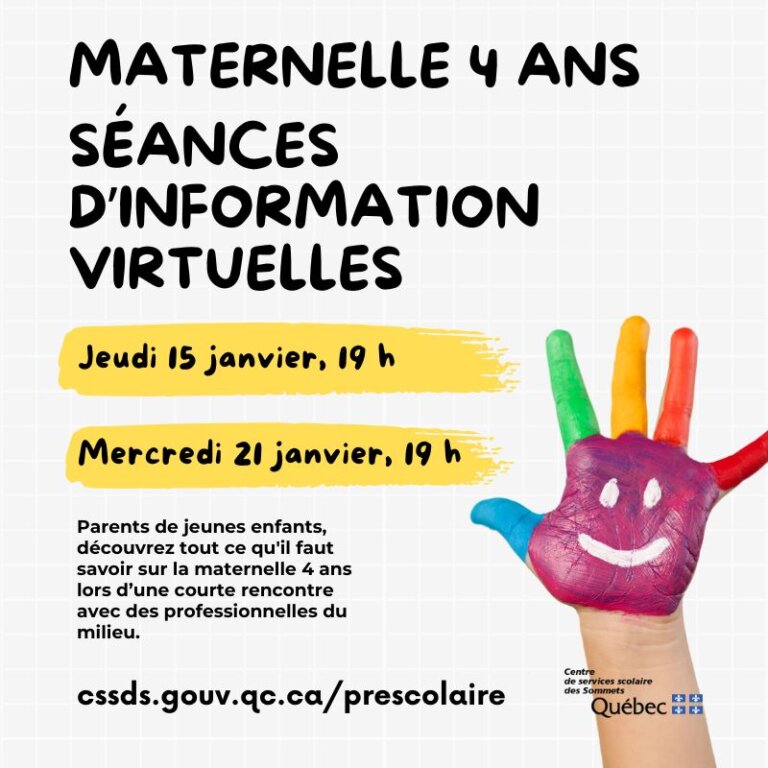 Séances d’information virtuelles sur la maternelle 4 ans : 15 et 21 janvier 2026